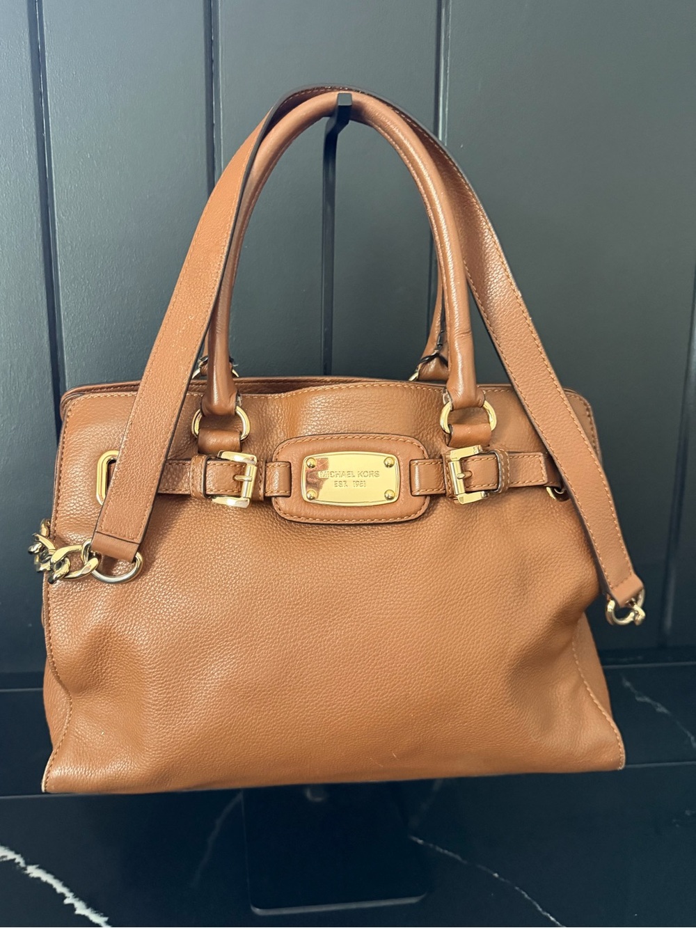 Michael Kors Hamilton East West Leather Satchel Brown - Picture 1 of 8